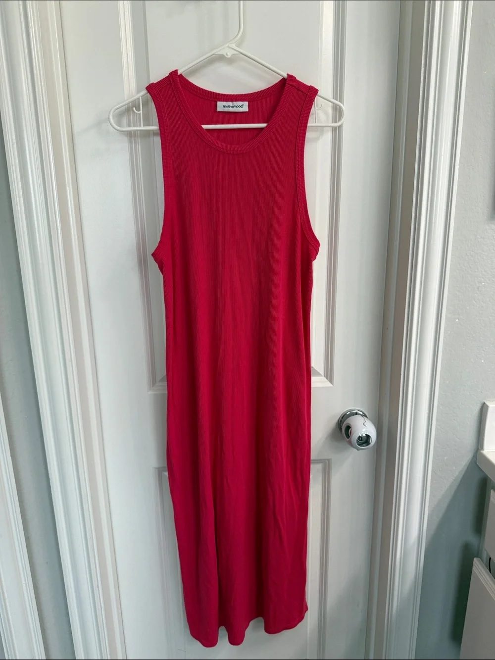 Motherhood Ribbed Sleeveless Midi Dress - Red